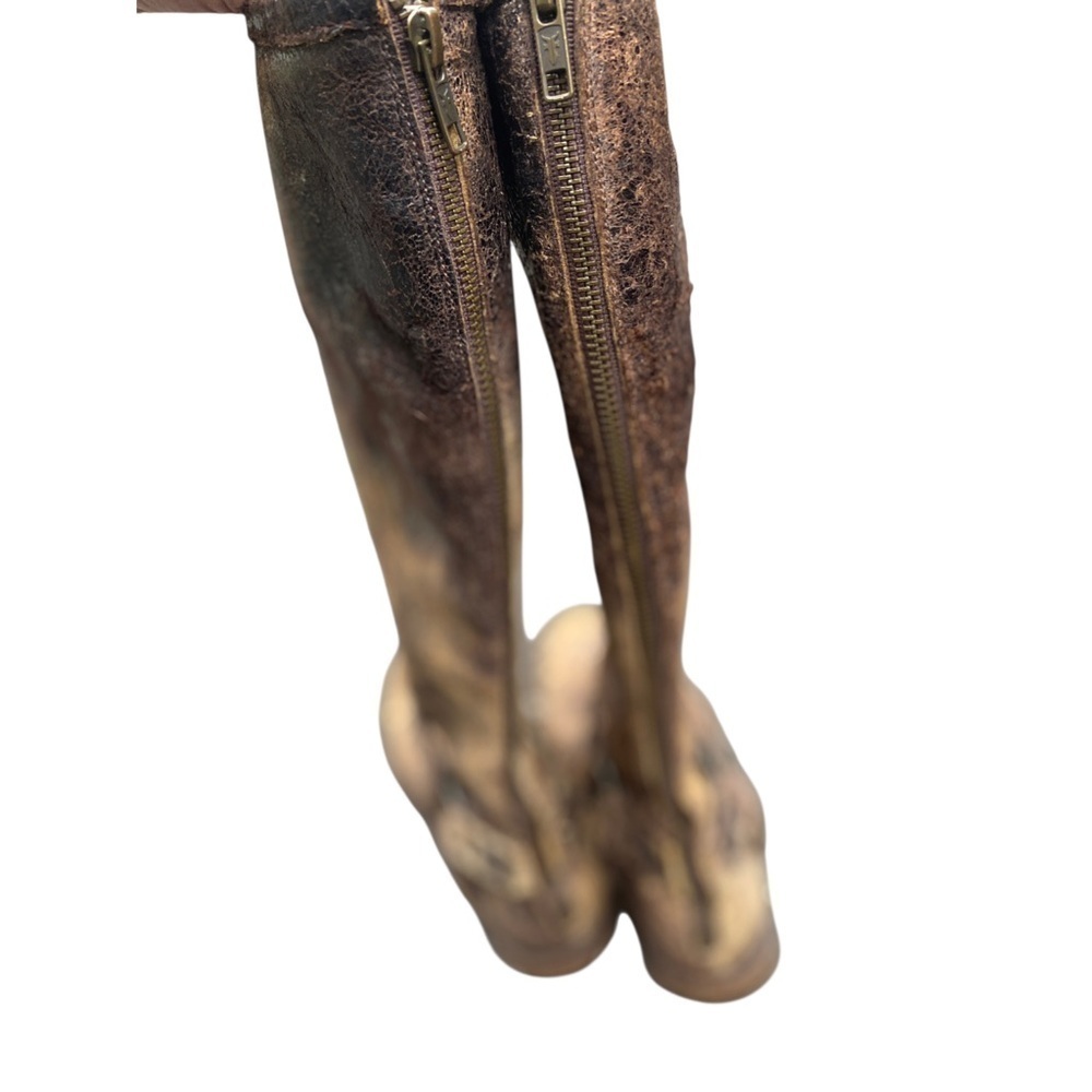 Frye Brown‎ Combat Moto Boots Distressed Leather - Picture 6 of 10
